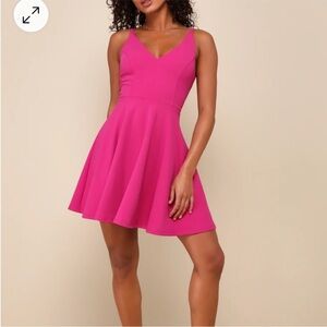 Lulus Dress Darling Delight Pink Fuchsia Skater Mini Dress size Medium